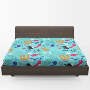 Doodle Pattern on Turquoise Blue Background Fitted Sheet 1