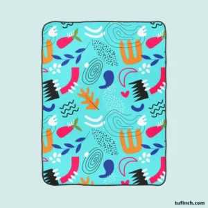 Doodle Pattern on Turquoise Blue Background Fleece Blanket 1