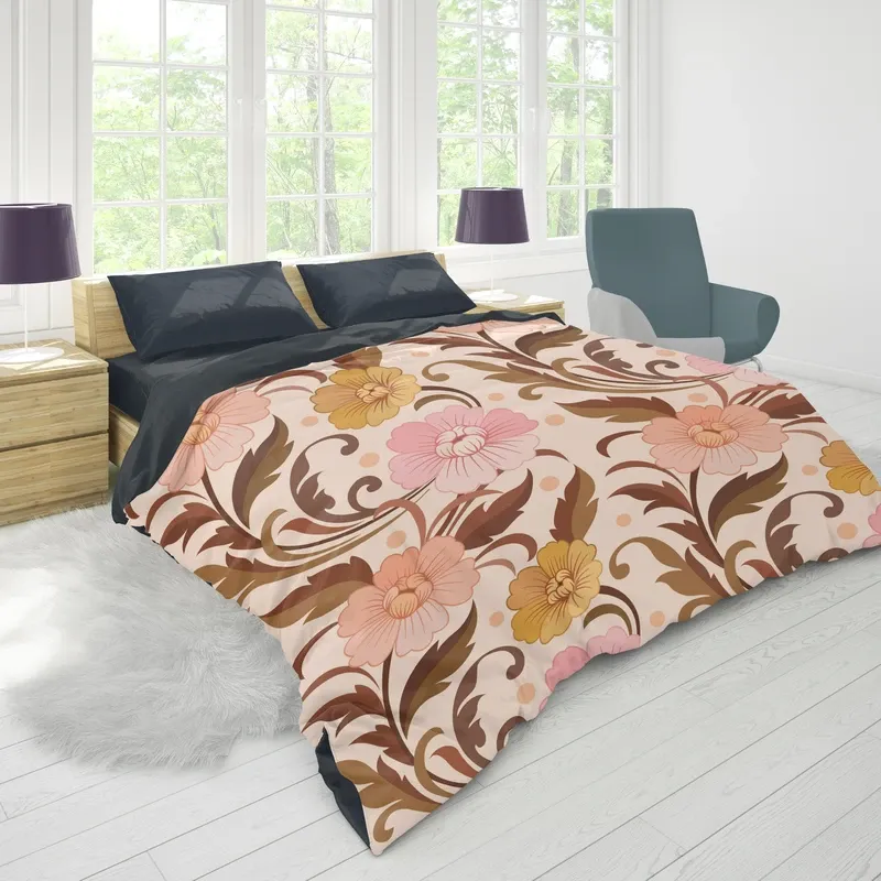 Elegant Flowers Design In Vintage Color Pattern Duvet Cover 1