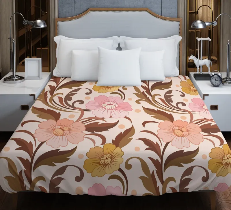 Elegant Flowers Design In Vintage Color Pattern Duvet Cover