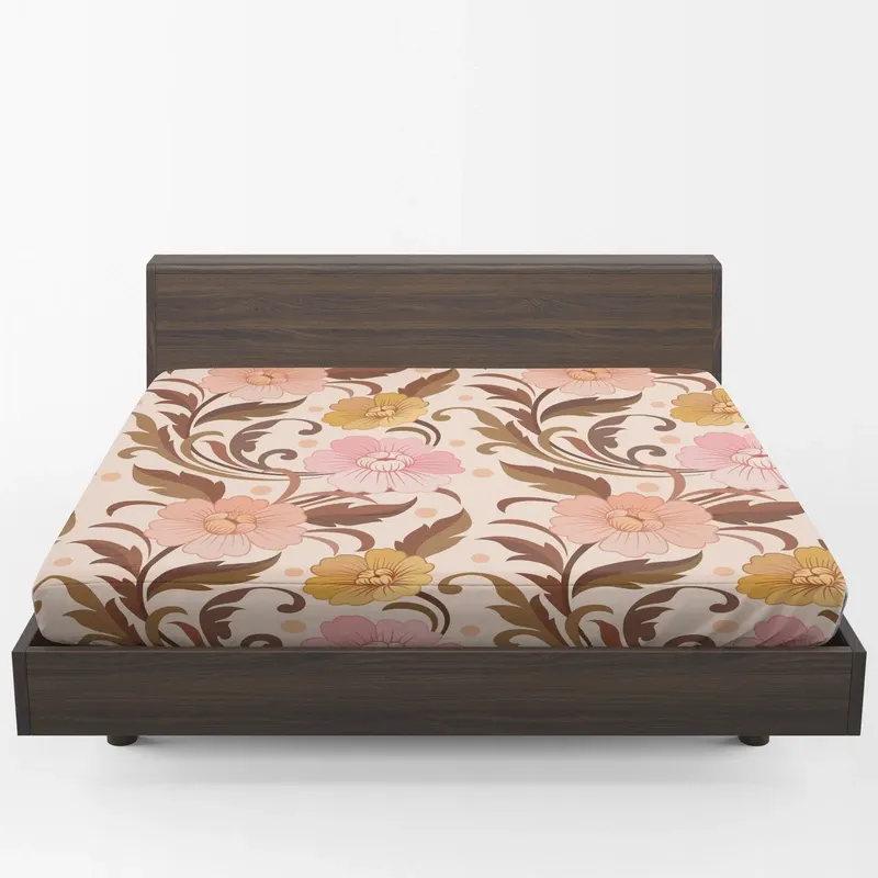 Elegant Flowers Design In Vintage Color Pattern Fitted Sheet 1
