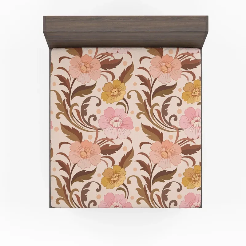 Elegant Flowers Design In Vintage Color Pattern Fitted Sheet