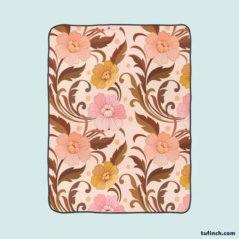 Elegant Flowers Design In Vintage Color Pattern Fleece Blanket 1