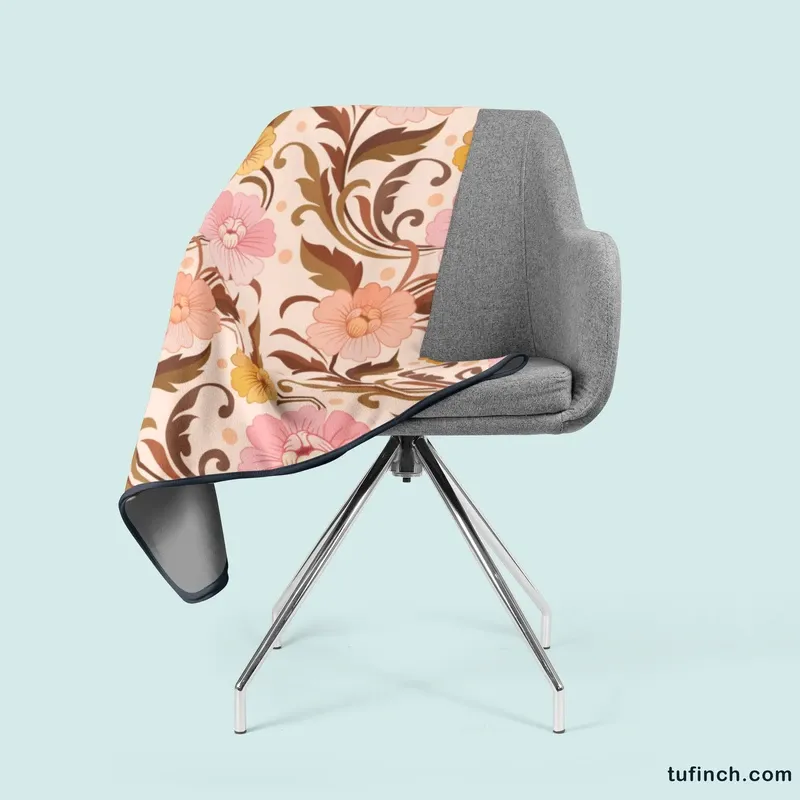 Elegant Flowers Design In Vintage Color Pattern Fleece Blanket 2