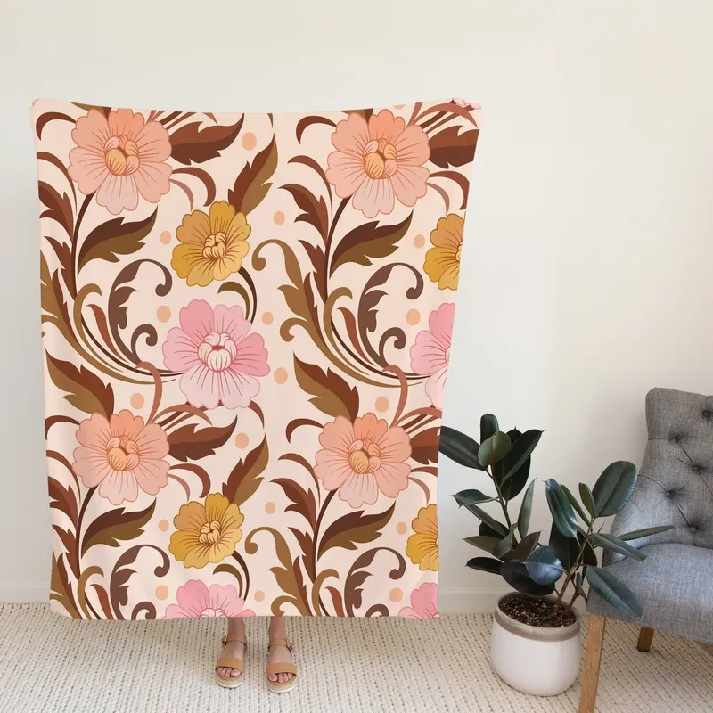 Elegant Flowers Design In Vintage Color Pattern Fleece Blanket
