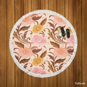 Elegant Flowers Design In Vintage Color Pattern Round Beach Towel