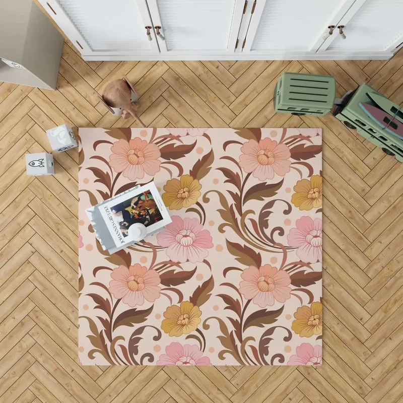 Elegant Flowers Design In Vintage Color Pattern Rug