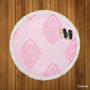 Elegant Pink Damask Pattern Round Beach Towel