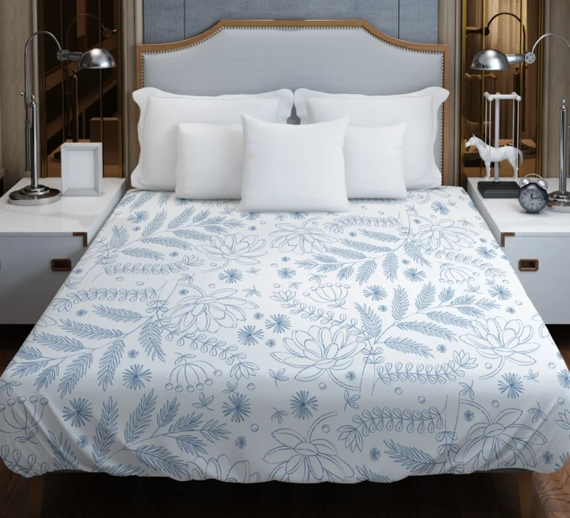 Engraved Hand-Drawn Botanical Pattern Design Duvet Cover