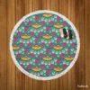 Ethnic Doodle Design In Retro Colors Round Beach Towel