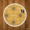 Ethnic Floral Design Bee Yellow Color Round Beach Towel