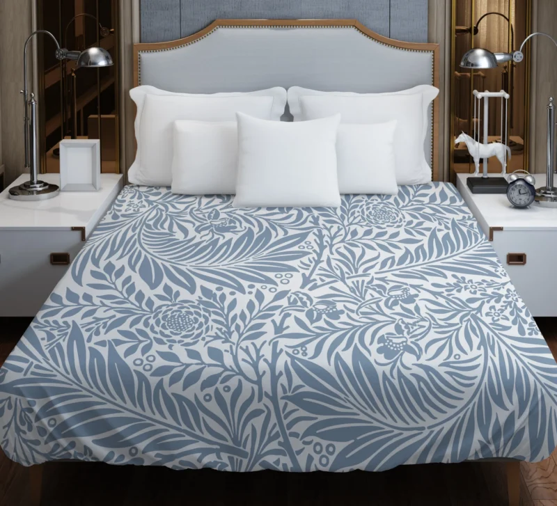 Floral Pattern on Cerulean Blue Background Duvet Cover