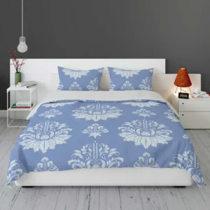 Flowered Damask Pattern on Cornflower Blue Bedding Set 1
