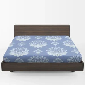 Flowered Damask Pattern on Cornflower Blue Fitted Sheet 1