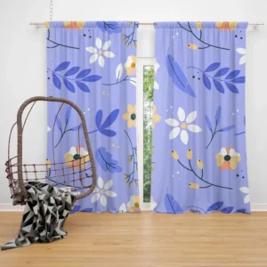 Flowers Light Blue Pastel Color Background Curtain