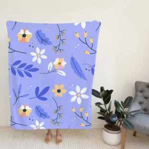 Flowers Light Blue Pastel Color Background Fleece Blanket