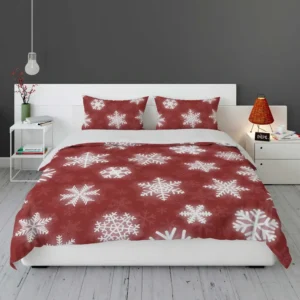 Glowing Snowflakes On Red Background Bedding Set 1