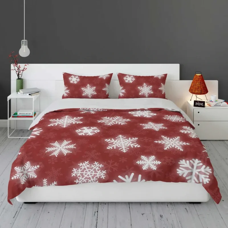 Glowing Snowflakes On Red Background Bedding Set 1