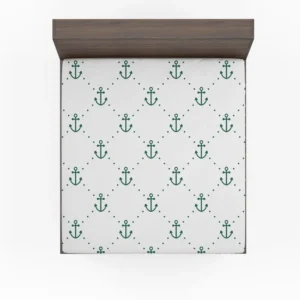 Green Anchor Triangle Pattern On White Fitted Sheet