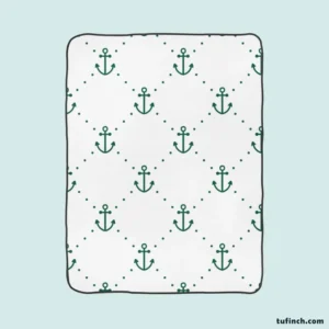 Green Anchor Triangle Pattern On White Fleece Blanket 1