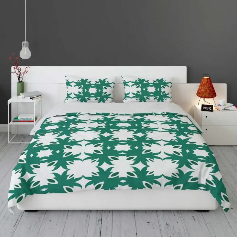 Green Floral Geometric Pattern Bedding Set 1