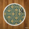 Green Gold Deco Damask Pattern Round Beach Towel