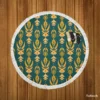 Green Gold Songket Pattern Round Beach Towel
