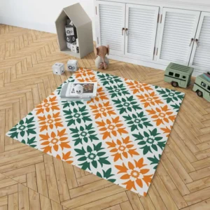 Green Orange Ikat Pattern Rug 1
