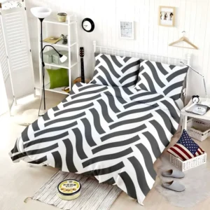 Grey Herringbone Wavy Chevron Bedding Set