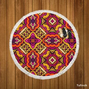 Gypsy Ethnic Floral Pattern With Doodle Design Round Beach Towel
