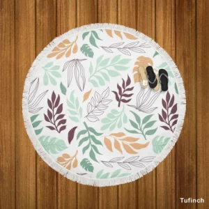 Hand Drawn Abstract Leaves Pattern Round Beach Towel