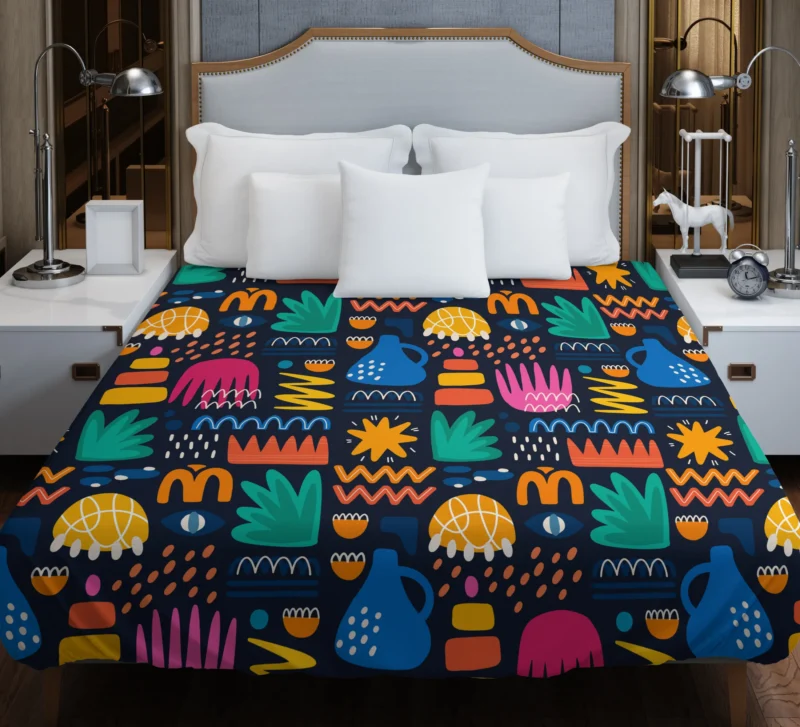 Hand Drawn Abstract Shapes Pattern Duvet Cover