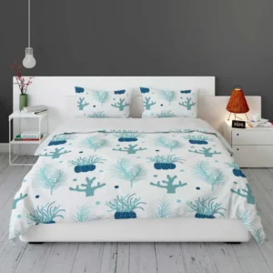 Hand Drawn Blue Coral Background Bedding Set 1