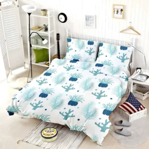 Hand Drawn Blue Coral Background Bedding Set