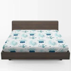 Hand Drawn Blue Coral Background Fitted Sheet 1