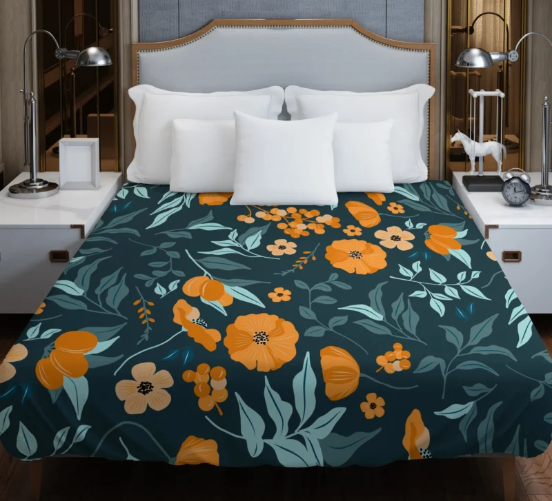 Hand Drawn Floral Pattern in Peach Tones Duvet Cover