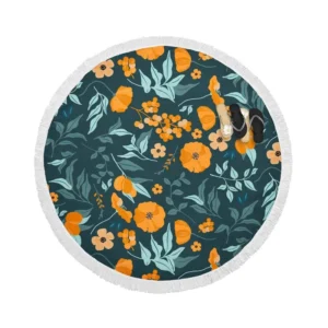 Hand Drawn Floral Pattern in Peach Tones Round Beach Towel