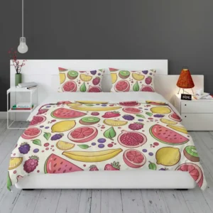 Hand Drawn Fruit and Floral  Design Bedding Set 1