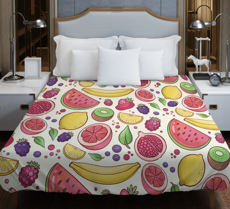 Hand Drawn Fruit and Floral  Design Duvet Cover