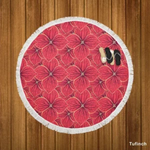 Hand Drawn Hydrangea Floral Round Beach Towel