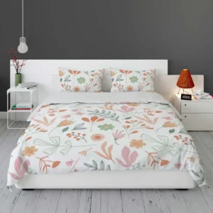 Hand Drawn Little Floral Pattern in Peach Tones Bedding Set 1