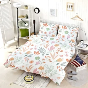 Hand Drawn Little Floral Pattern in Peach Tones Bedding Set