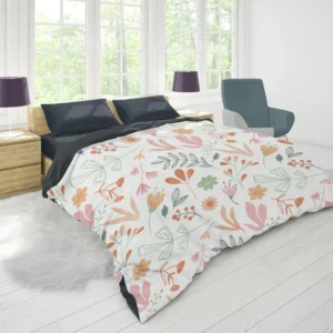 Hand Drawn Little Floral Pattern in Peach Tones Duvet Cover 1