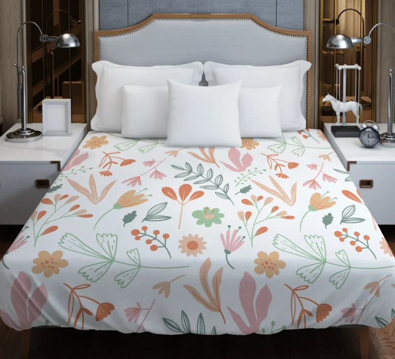 Hand Drawn Little Floral Pattern in Peach Tones Duvet Cover