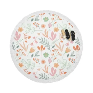 Hand Drawn Little Floral Pattern in Peach Tones Round Beach Towel