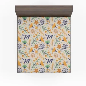 Hand Drawn Pattern with Orange Little Flowers Fitted Sheet