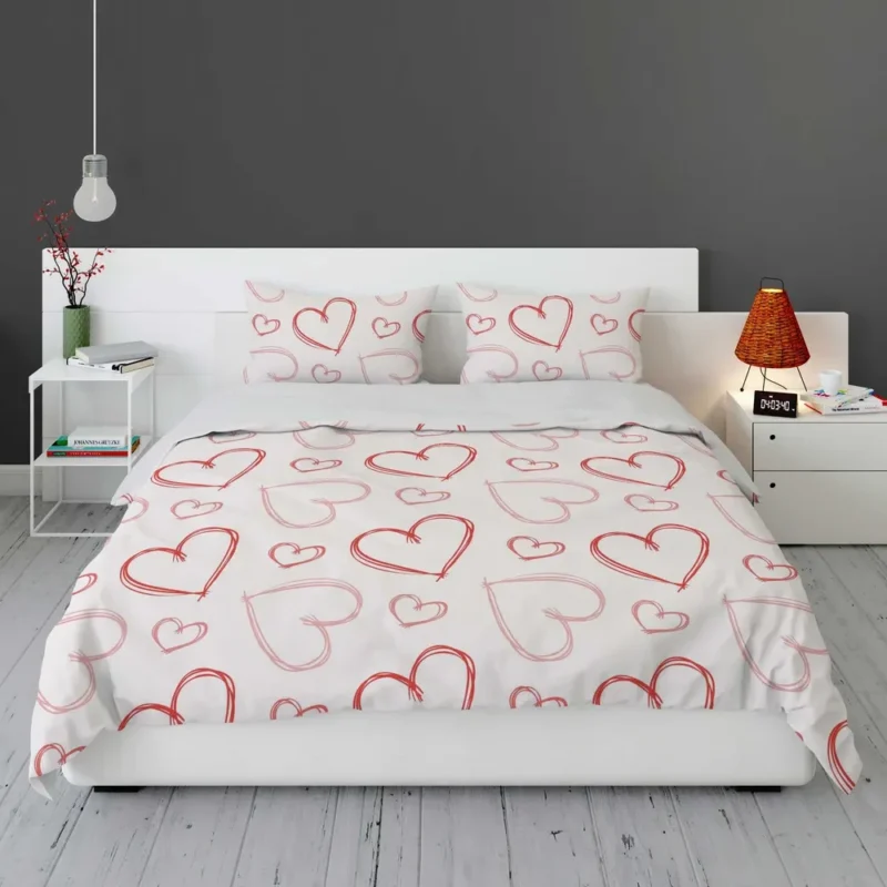 Hand Drawn Red Pink Hearts Bedding Set 1