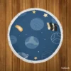 Hand Drawn Stars Planets Round Beach Towel