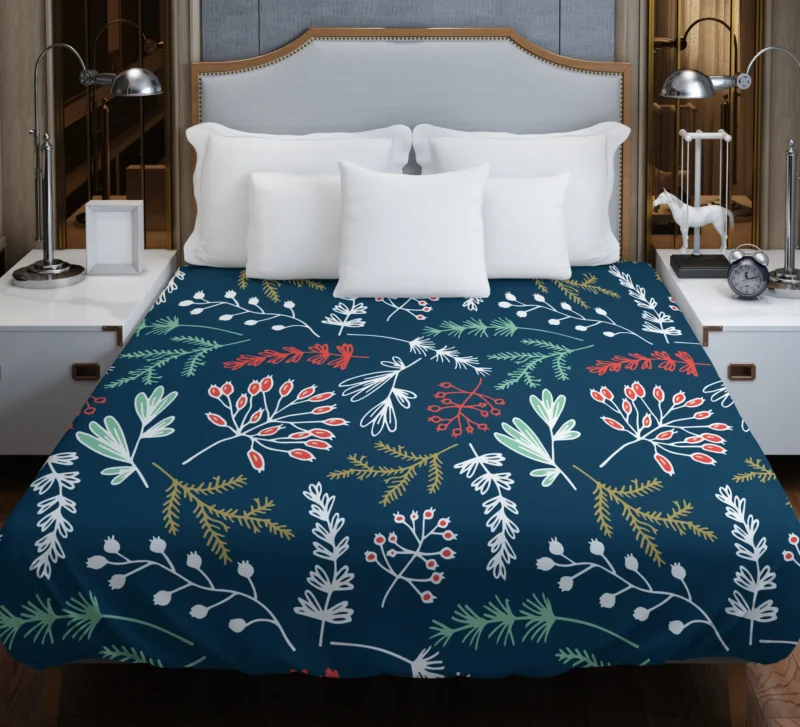 Hand Drawn Winter Floral Design Duvet Cover