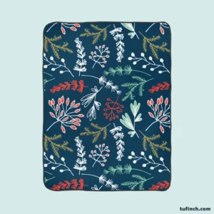 Hand Drawn Winter Floral Design Fleece Blanket 1